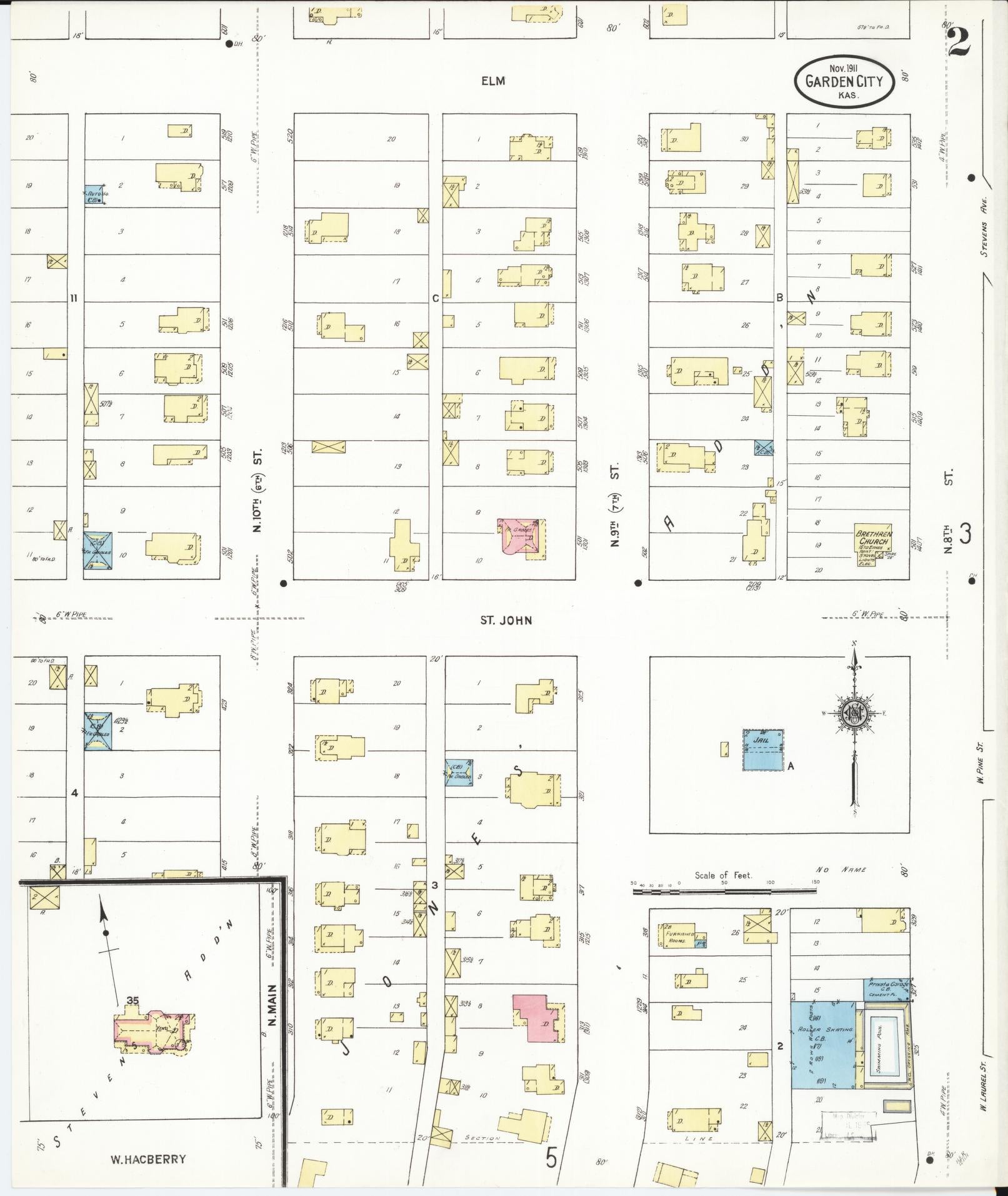 Sanborn Fire Insurance Map from Garden City, Finney County, Kansas (1911), Sheet #0002 - Complete Map Set gallery image, historic Sanborn map, vintage wall art, Kansas Kansas
