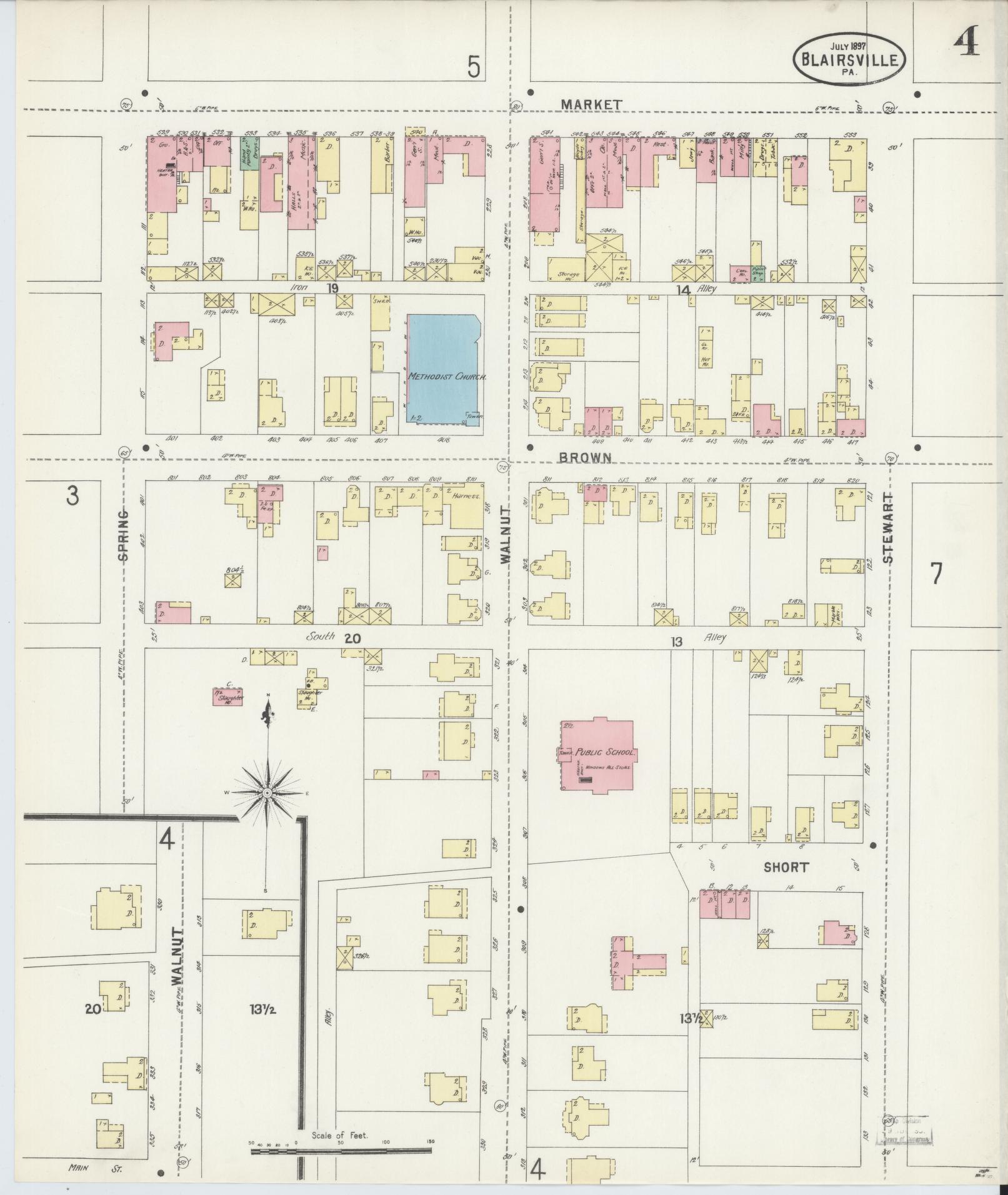 Sanborn Fire Insurance Map from Blairsville, Indiana County, Pennsylvania (1897), Sheet #0004 - Historic Sanborn Fire Insurance Map Print, vintage old map wall art, antique decor, genealogy gift, Pennsylvania Pennsylvania map