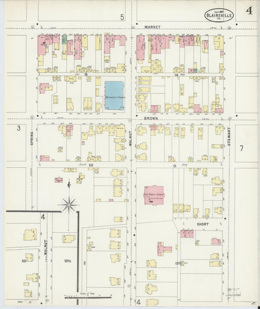 Sanborn Fire Insurance Map from Blairsville, Indiana County, Pennsylvania (1897), Sheet #0004 - Historic Sanborn Fire Insurance Map Print, vintage old map wall art, antique decor, genealogy gift, Pennsylvania Pennsylvania map