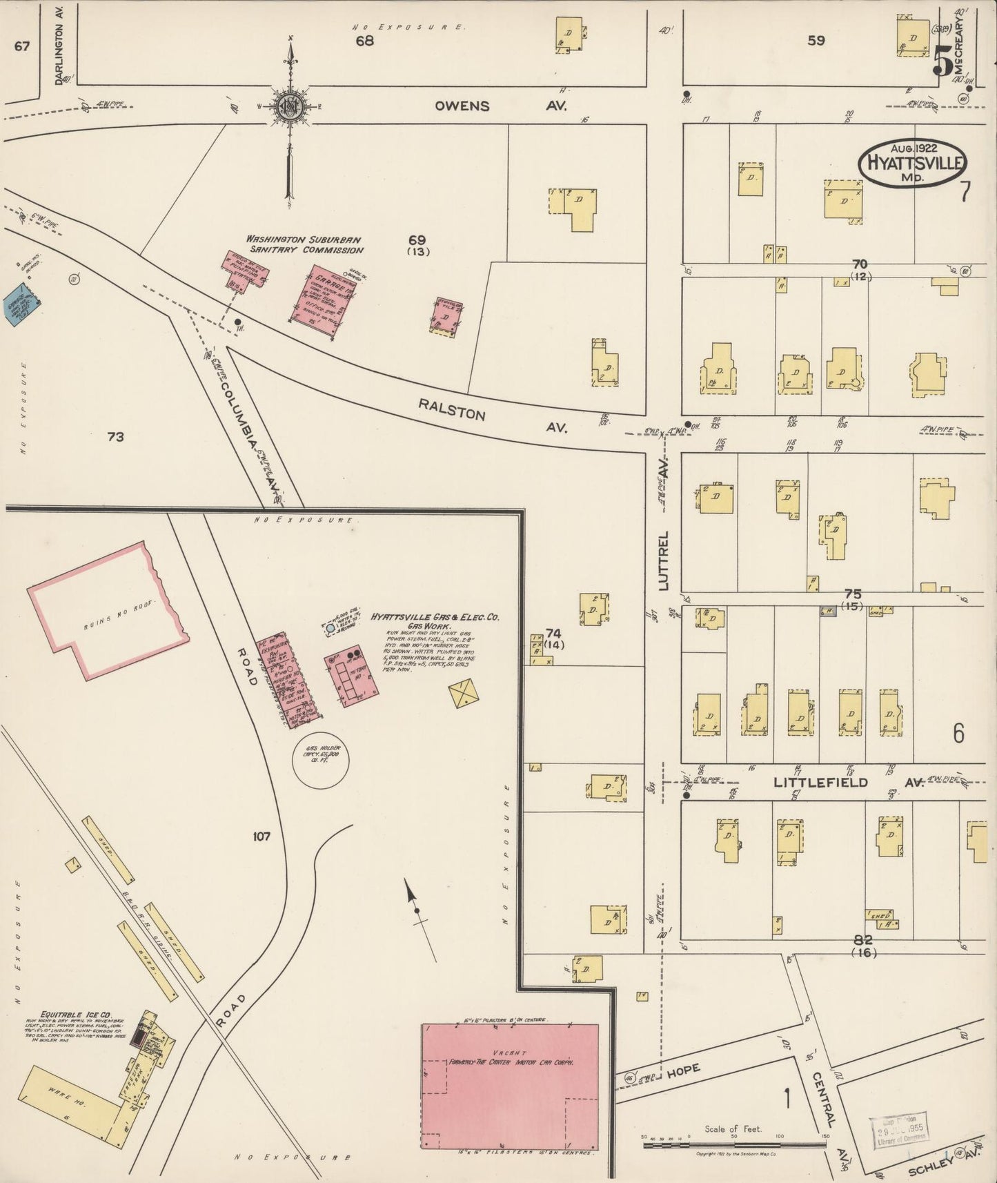 Sanborn Fire Insurance Map from Hyattsville, Prince Georges County, Maryland (1922), Sheet #0005 - Historic Sanborn Fire Insurance Map Print, vintage old map wall art