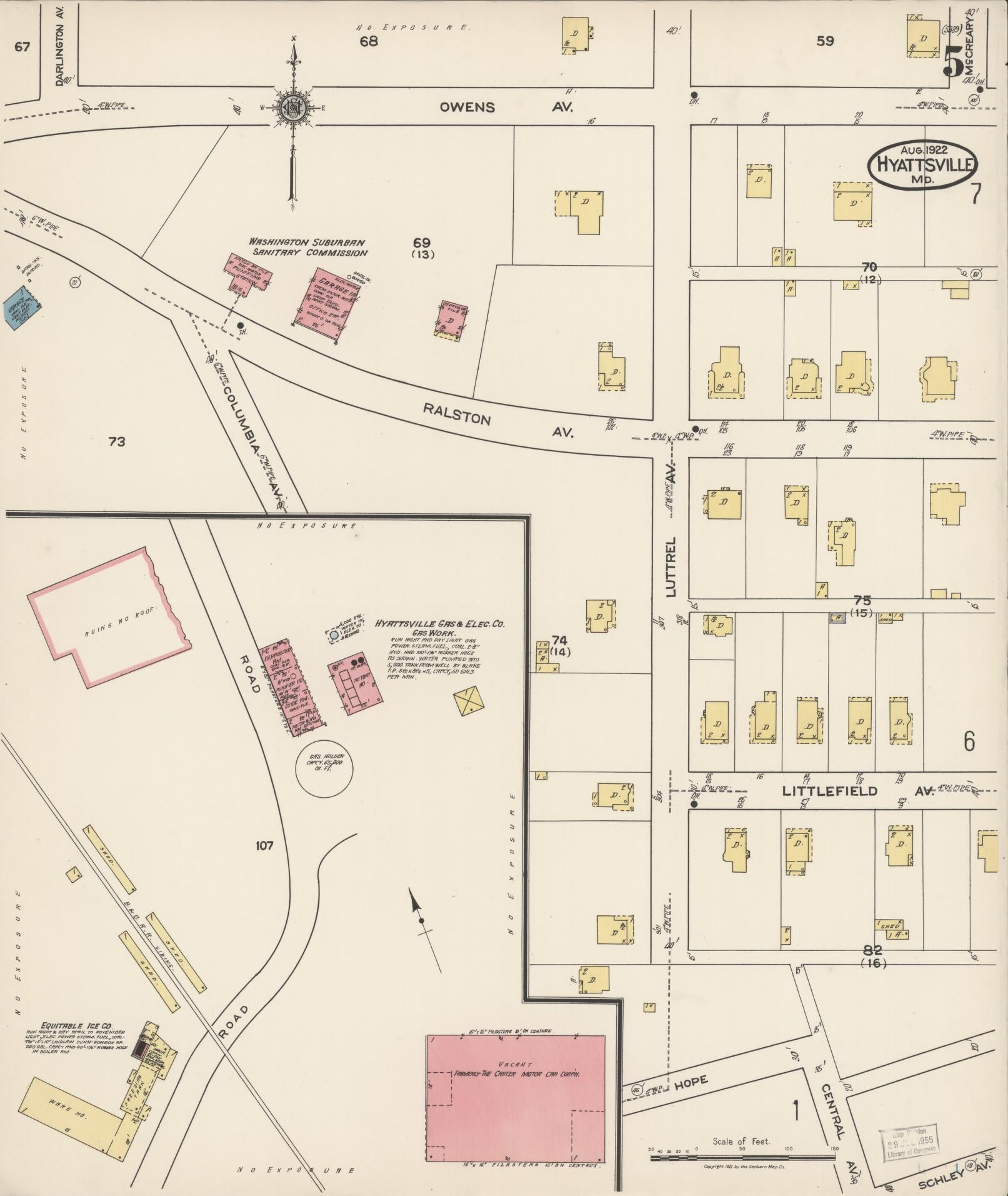 Sanborn Fire Insurance Map from Hyattsville, Prince Georges County, Maryland (1922), Sheet #0005 - Historic Sanborn Fire Insurance Map Print, vintage old map wall art