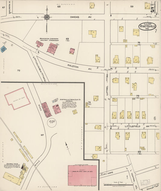 Sanborn Fire Insurance Map from Hyattsville, Prince Georges County, Maryland (1922), Sheet #0005 - Historic Sanborn Fire Insurance Map Print, vintage old map wall art