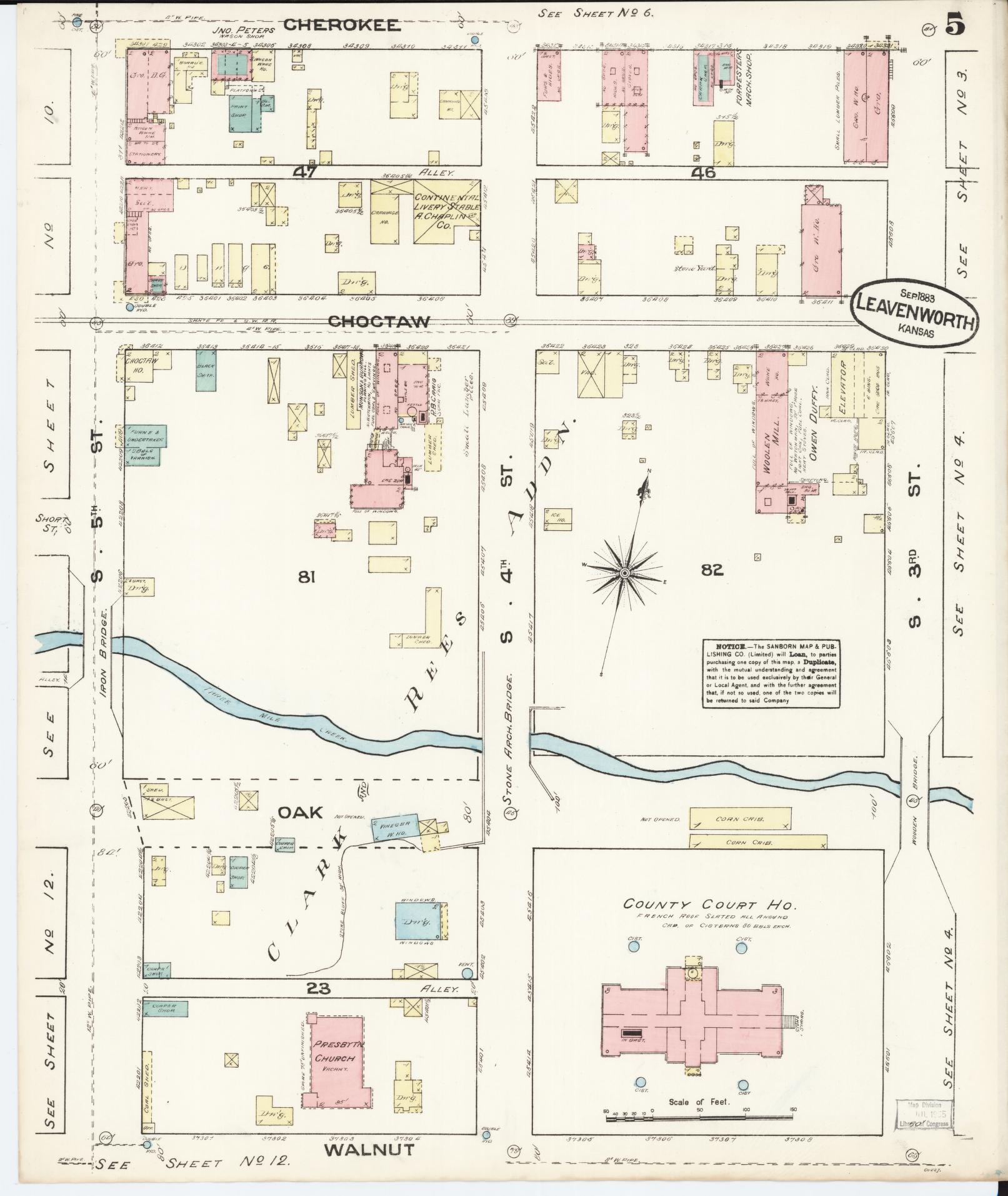 Sanborn Fire Insurance Map from Leavenworth, Leavenworth County, Kansas (1883), Sheet #0005 - Complete Map Set gallery image, historic Sanborn map, vintage wall art, Kansas Kansas