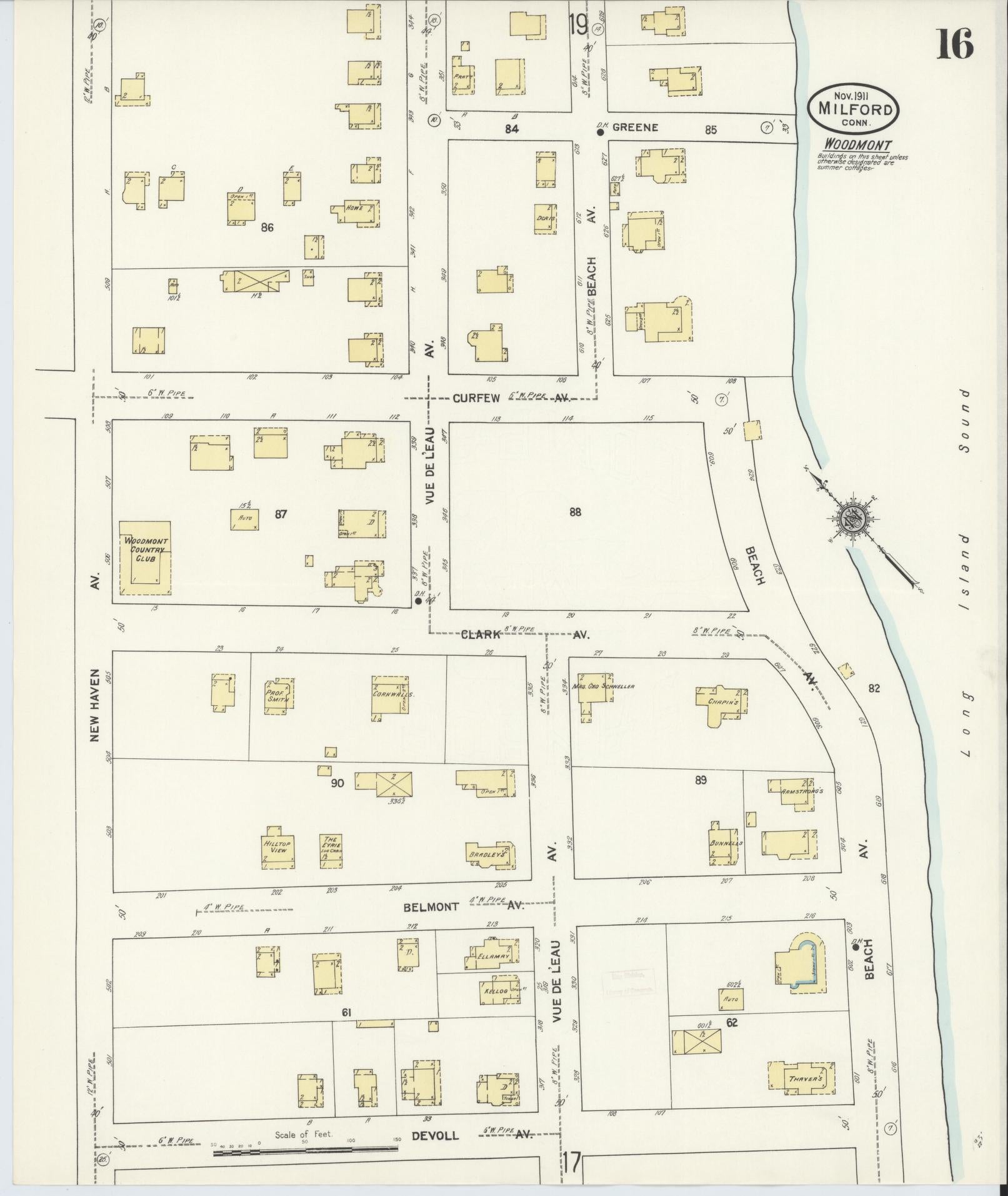 Sanborn Fire Insurance Map from Milford, New Haven County, Connecticut (1911), Sheet #0016 - Historic Sanborn Fire Insurance Map Print, vintage old map wall art, antique decor, genealogy gift, Connecticut Connecticut map