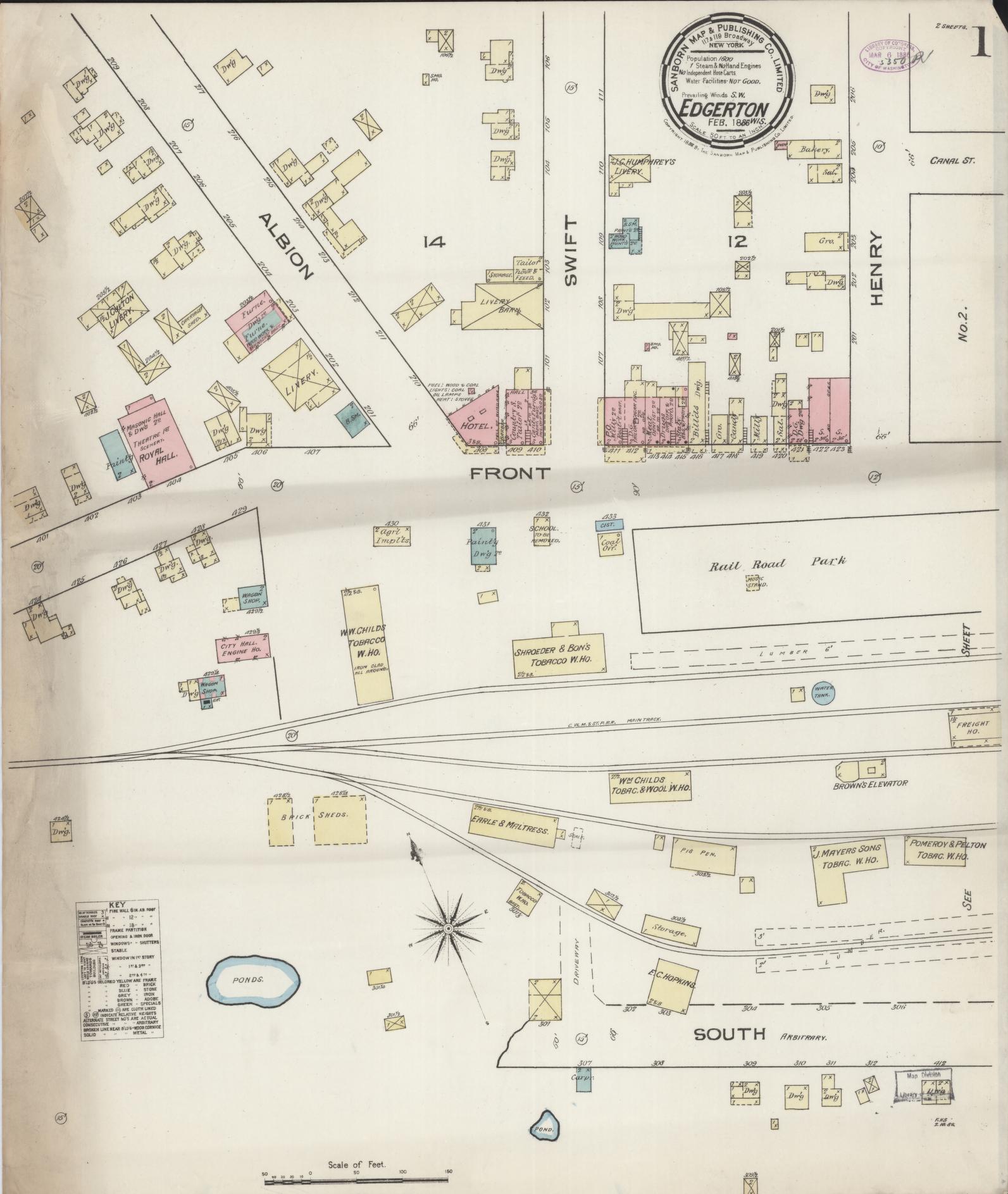 Sanborn Fire Insurance Map from Edgerton, Rock County, Wisconsin (1886), Sheet #0001 - Complete Map Set gallery image, historic Sanborn map, vintage wall art, Wisconsin Wisconsin