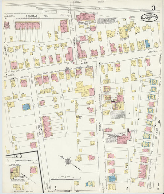 Sanborn Fire Insurance Map from Souderton, Montgomery County, Pennsylvania (1914), Sheet #0003 - Historic Sanborn Fire Insurance Map Print, vintage old map wall art, antique decor, genealogy gift, Pennsylvania Pennsylvania map