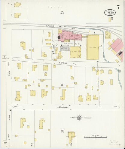 Sanborn Fire Insurance Map from Tyler, Smith County, Texas (1912), Sheet #0007 - Historic Sanborn Fire Insurance Map Print, vintage old map wall art, antique decor, genealogy gift, Texas Texas map