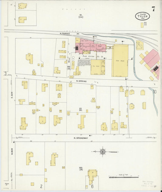 Sanborn Fire Insurance Map from Tyler, Smith County, Texas (1912), Sheet #0007 - Historic Sanborn Fire Insurance Map Print, vintage old map wall art, antique decor, genealogy gift, Texas Texas map