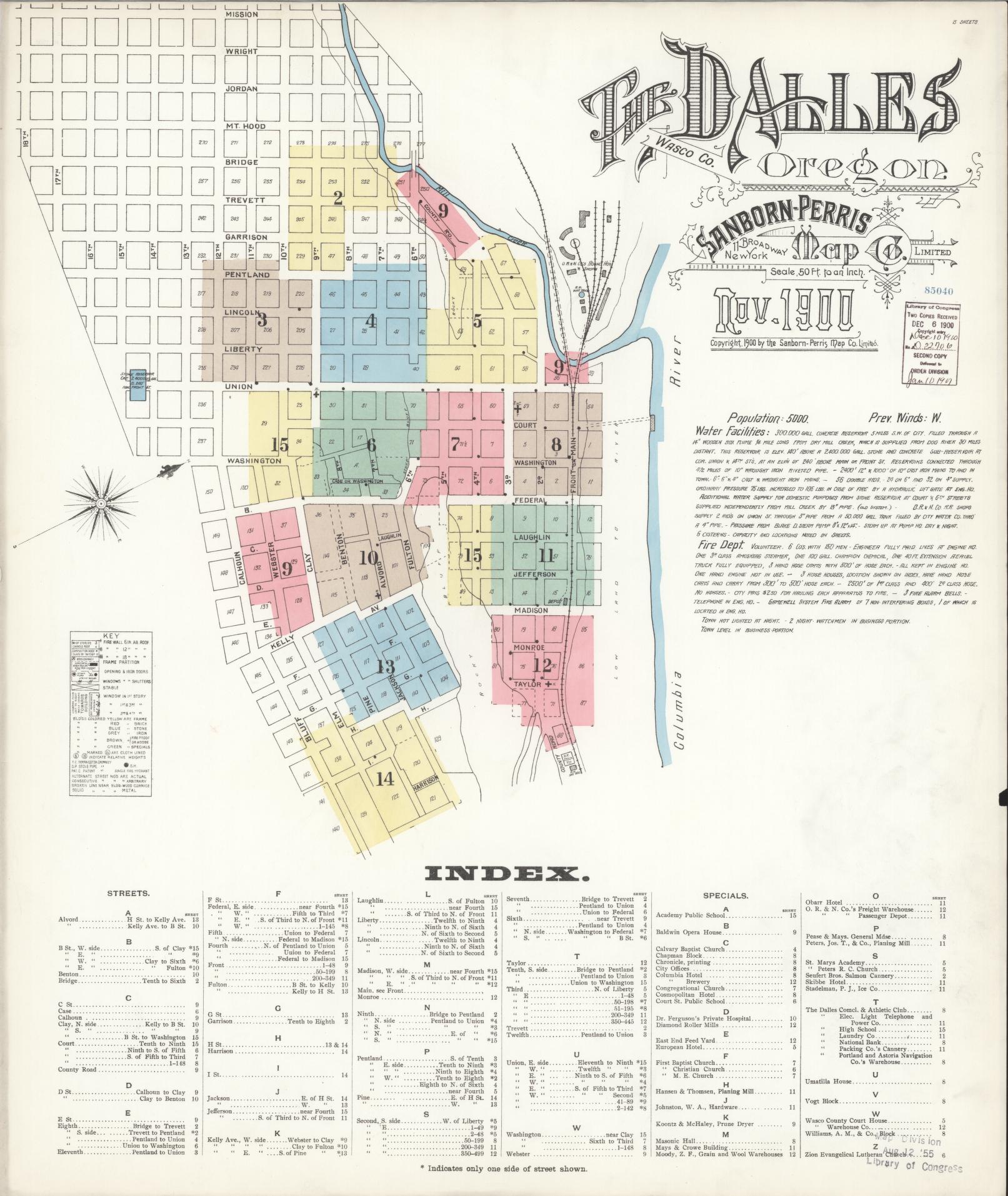 Sanborn Fire Insurance Map from The Dalles, Wasco County, Oregon (1900), Sheet #0001 - Complete Map Set gallery image, historic Sanborn map, vintage wall art, Oregon Oregon