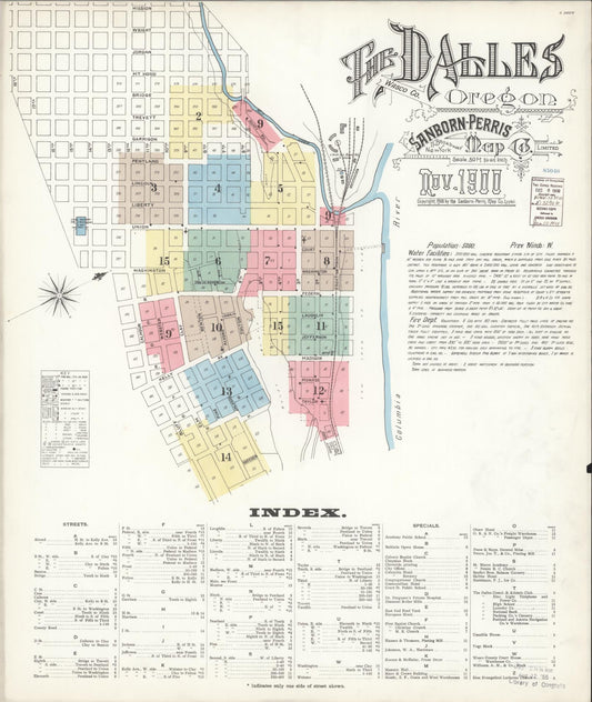 Sanborn Fire Insurance Map from The Dalles, Wasco County, Oregon (1900), Sheet #0001 - Complete Map Set gallery image, historic Sanborn map, vintage wall art, Oregon Oregon