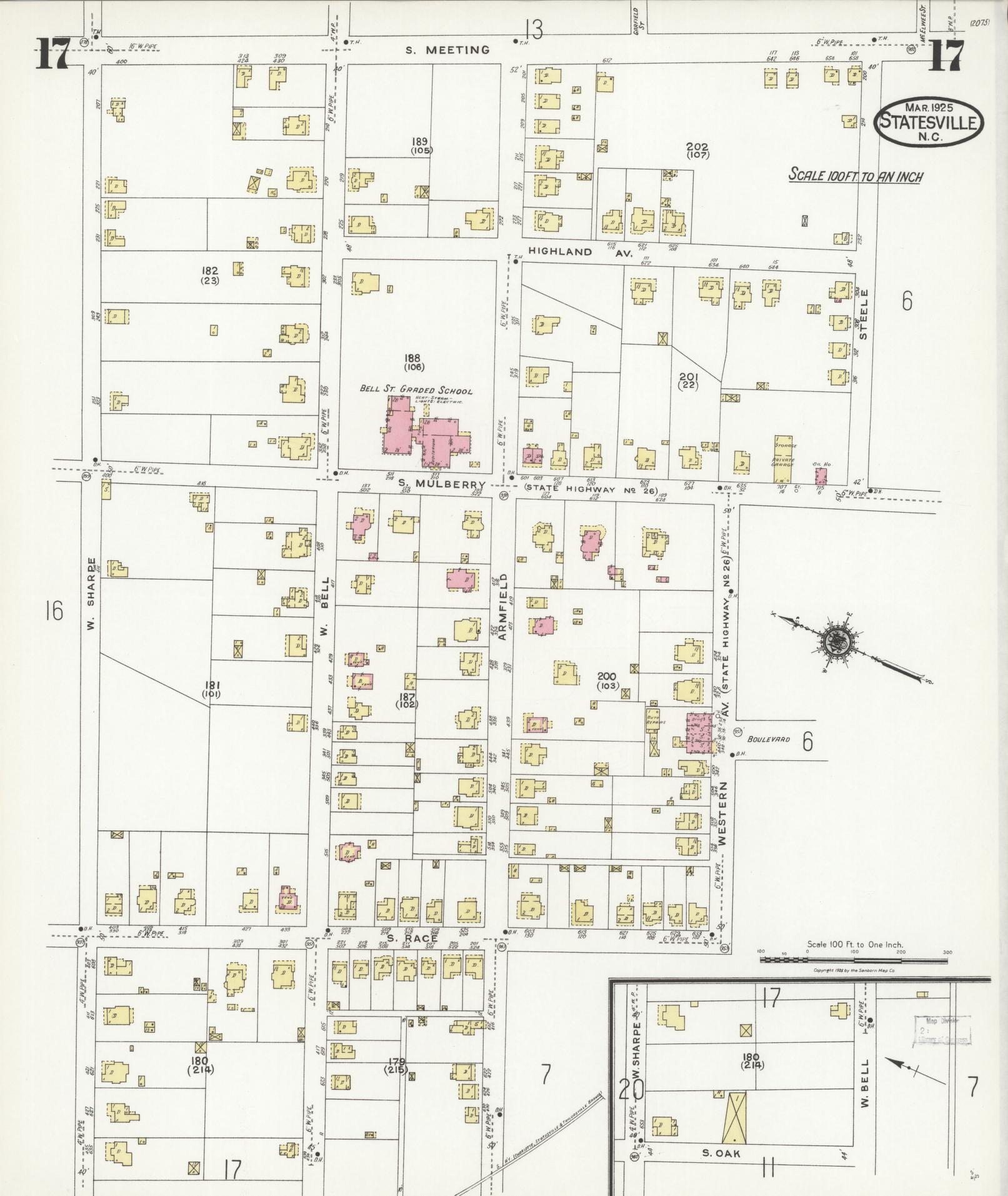 Sanborn Fire Insurance Map from Statesville, Iredell County, North Carolina (1925), Sheet #0017 - Complete Map Set gallery image, historic Sanborn map, vintage wall art, North Carolina North Carolina