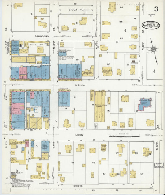 Sanborn Fire Insurance Map from Gatesville, Coryell County, Texas (1920), Sheet #0003 - Historic Sanborn Fire Insurance Map Print, vintage old map wall art, antique decor, genealogy gift, Texas Texas map