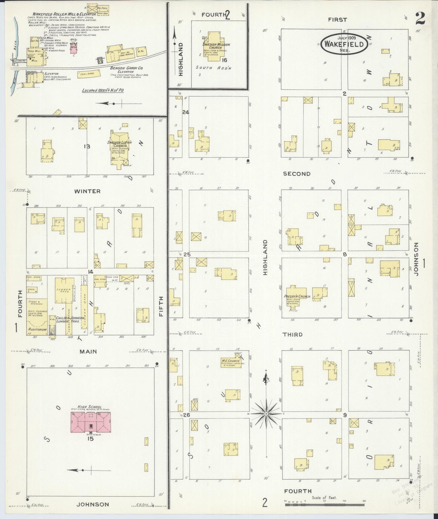 Sanborn Fire Insurance Map from Wakefield, Dixon County, Nebraska (1909), Sheet #0002 - Complete Map Set gallery image, historic Sanborn map, vintage wall art, Nebraska Nebraska
