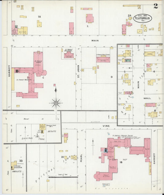 Sanborn Fire Insurance Map from Teutopolis, Effingham County, Illinois (1906), Sheet #0002 - Historic Sanborn Fire Insurance Map Print, vintage old map wall art, antique decor, genealogy gift, Illinois Illinois map