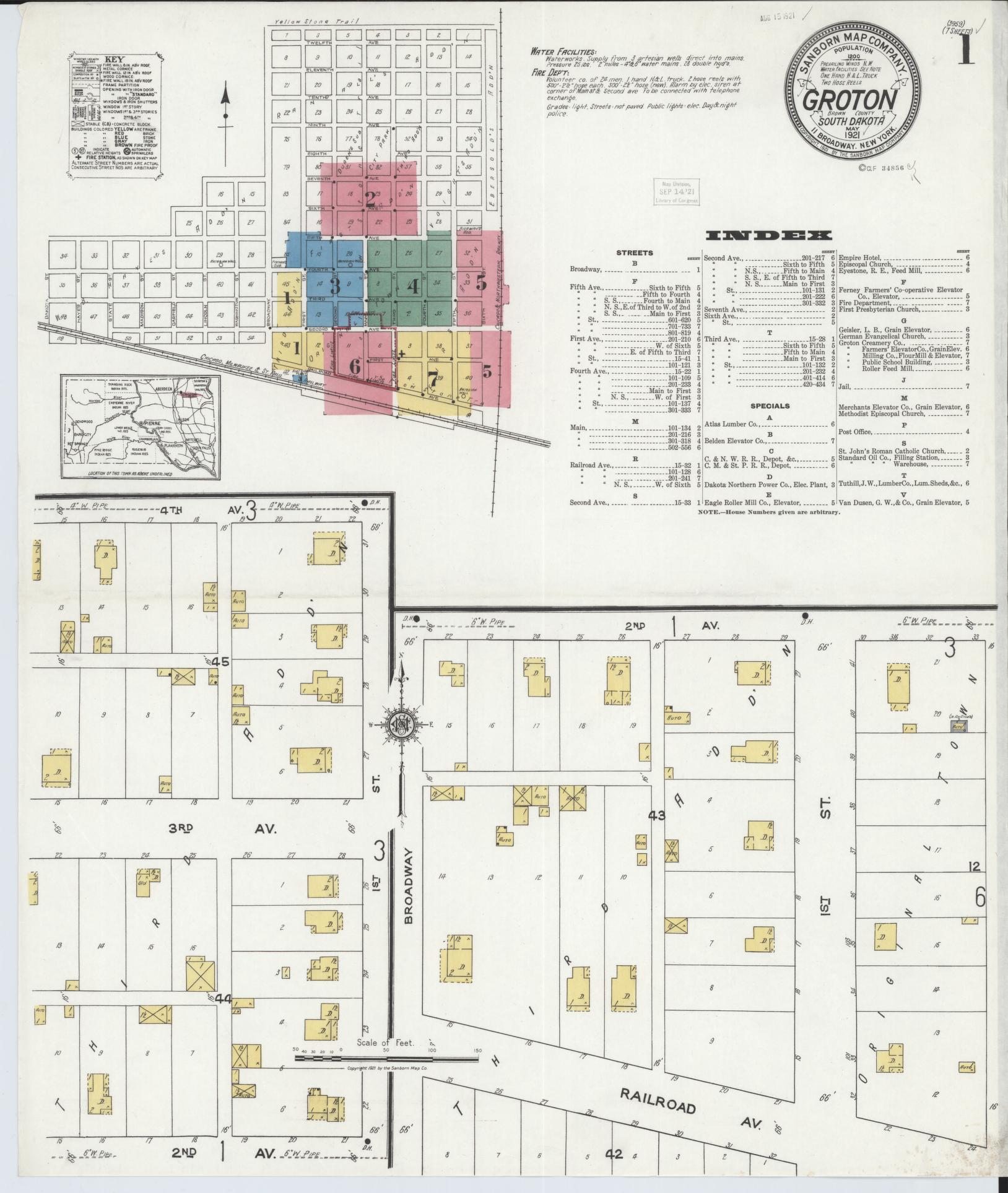 Sanborn Fire Insurance Map from Groton, Brown County, South Dakota (1921), Sheet #0001 - Historic Sanborn Fire Insurance Map Print, vintage old map wall art, antique decor, genealogy gift, South Dakota South Dakota map