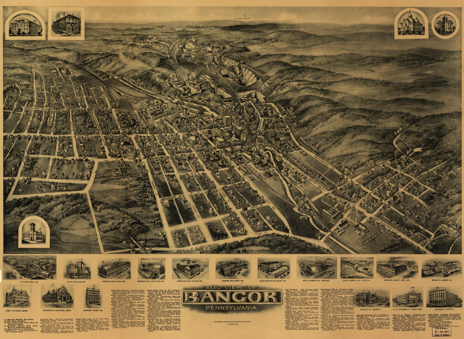Aero view of Bangor, Pennsylvania 1918 (1918) – Historic Bird’s-Eye View Panorama Print