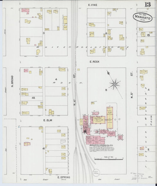 Sanborn Fire Insurance Map from Mankato, Blue Earth County, Minnesota (1889), Sheet #0013 - Historic Sanborn Fire Insurance Map Print, vintage old map wall art, antique decor, genealogy gift, Minnesota Minnesota map