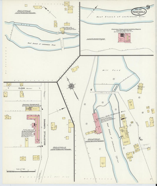 Sanborn Fire Insurance Map from Honesdale, Wayne County, Pennsylvania (1912), Sheet #0009 - Historic Sanborn Fire Insurance Map Print, vintage old map wall art, antique decor, genealogy gift, Pennsylvania Pennsylvania map