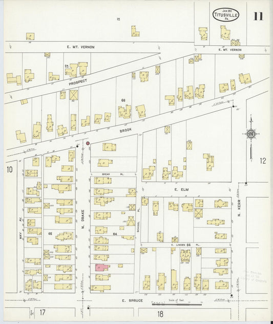 Sanborn Fire Insurance Map from Titusville, Crawford County, Pennsylvania (1912), Sheet #0011 - Historic Sanborn Fire Insurance Map Print, vintage old map wall art, antique decor, genealogy gift, Pennsylvania Pennsylvania map