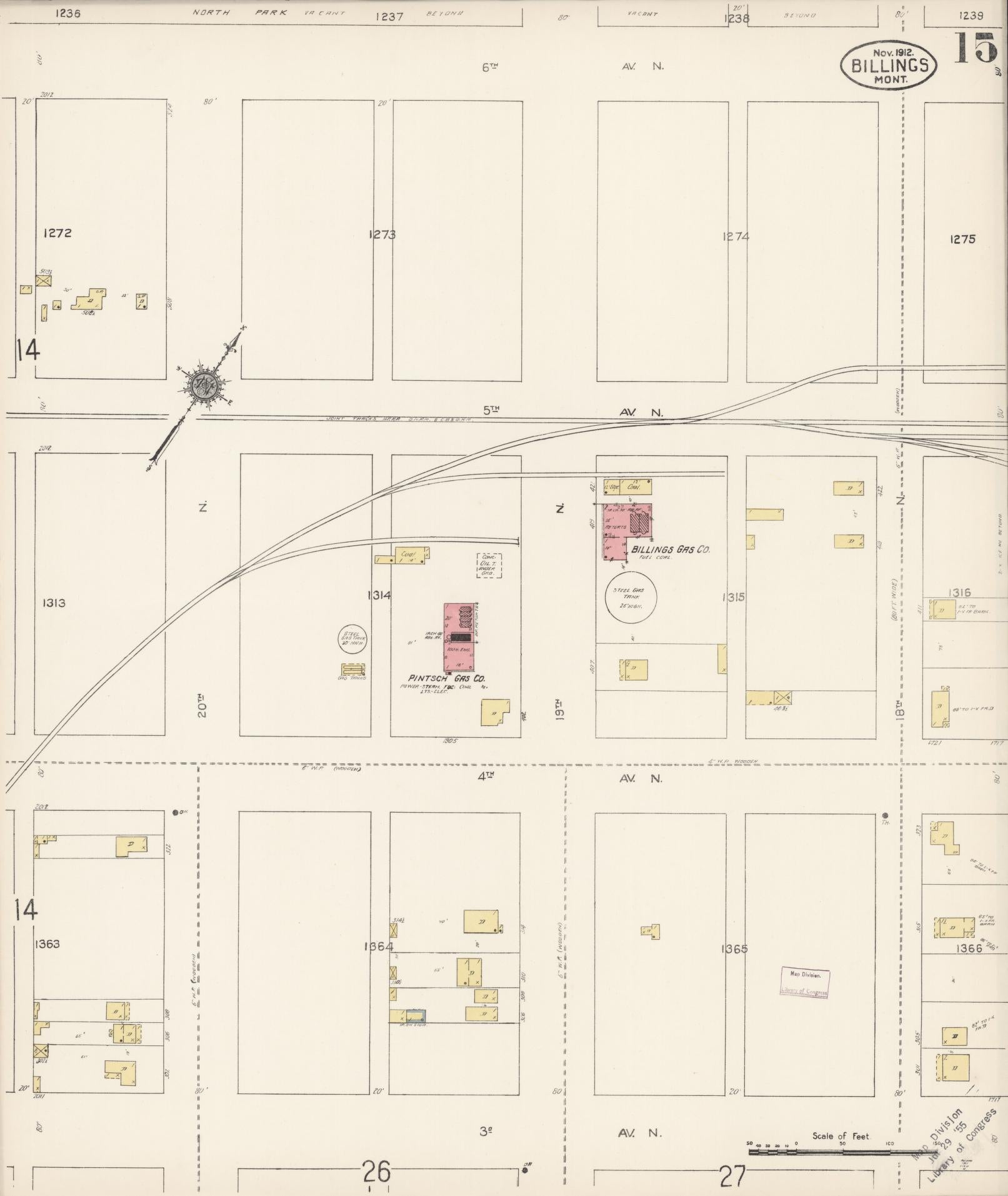 Sanborn Fire Insurance Map from Billings, Yellowstone County, Montana (1912), Sheet #0015 - Complete Map Set gallery image, historic Sanborn map, vintage wall art, Montana Montana