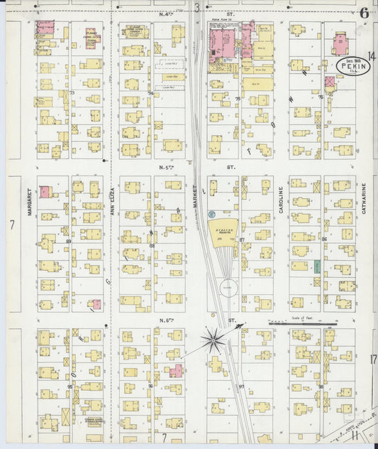 Sanborn Fire Insurance Map from Pekin, Tazewell County, Illinois (1903), Sheet #0006 - Historic Sanborn Fire Insurance Map Print, vintage old map wall art, antique decor, genealogy gift, Illinois Illinois map