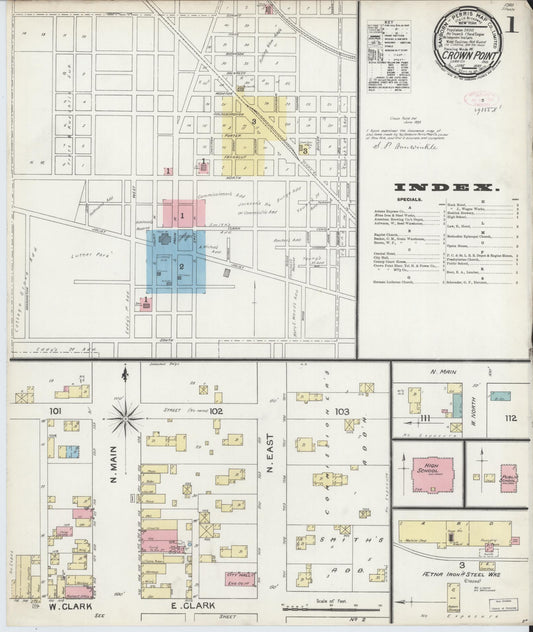 Sanborn Fire Insurance Map from Crown Point, Lake County, Indiana (1892), Sheet #0001 - Historic Sanborn Fire Insurance Map Print, vintage old map wall art, antique decor, genealogy gift, Indiana Indiana map