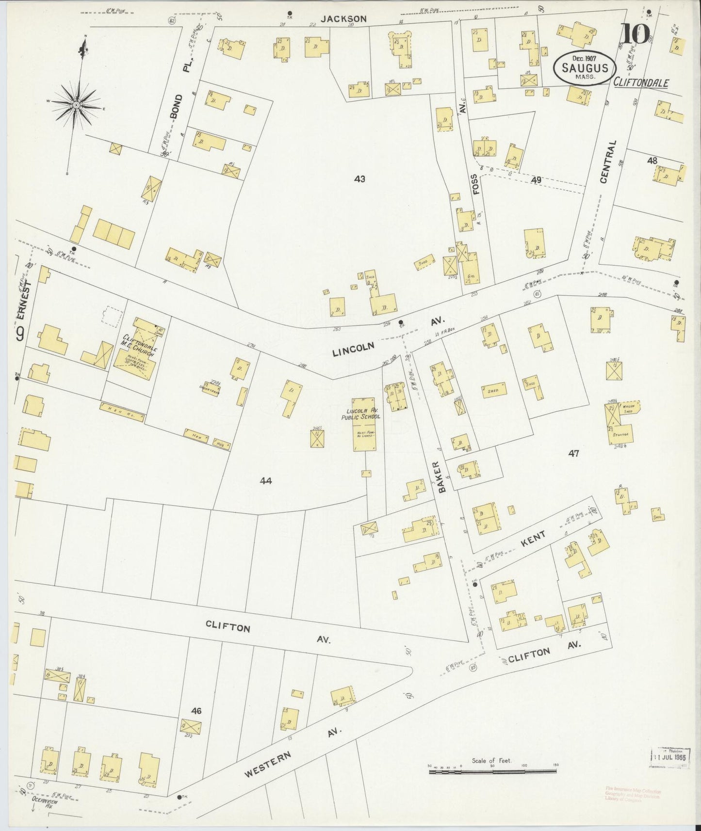 Sanborn Fire Insurance Map from Saugus, Essex County, Massachusetts (1907), Sheet #0010 - Historic Sanborn Fire Insurance Map Print, vintage old map wall art, antique decor, genealogy gift, Massachusetts Massachusetts map