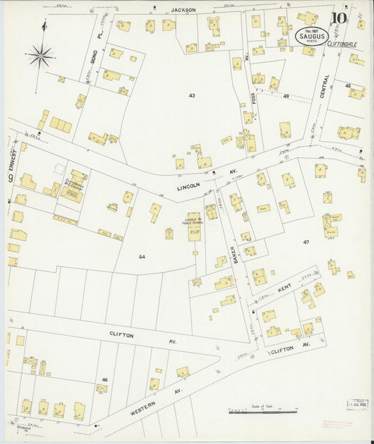 Sanborn Fire Insurance Map from Saugus, Essex County, Massachusetts (1907), Sheet #0010 - Historic Sanborn Fire Insurance Map Print, vintage old map wall art, antique decor, genealogy gift, Massachusetts Massachusetts map