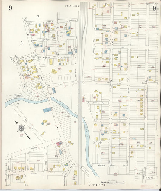 Sanborn Fire Insurance Map from Manville, Somerset County, New Jersey (1949), Sheet #0009 - Historic Sanborn Fire Insurance Map Print, vintage old map wall art, antique decor, genealogy gift, New Jersey New Jersey map