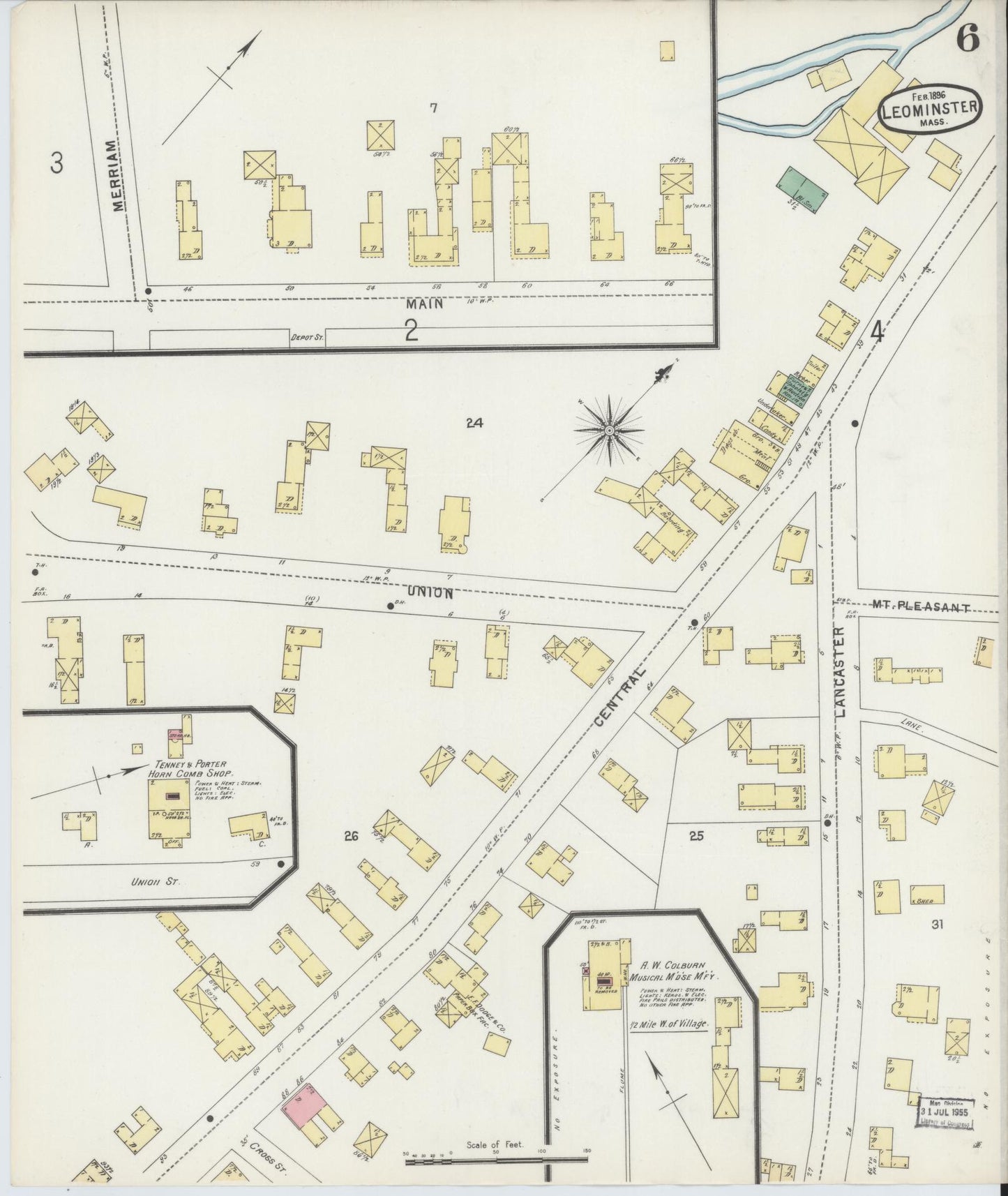 Sanborn Fire Insurance Map from Leominster, Worcester County, Massachusetts (1896), Sheet #0006 - Complete Map Set gallery image, historic Sanborn map, vintage wall art, Massachusetts Massachusetts