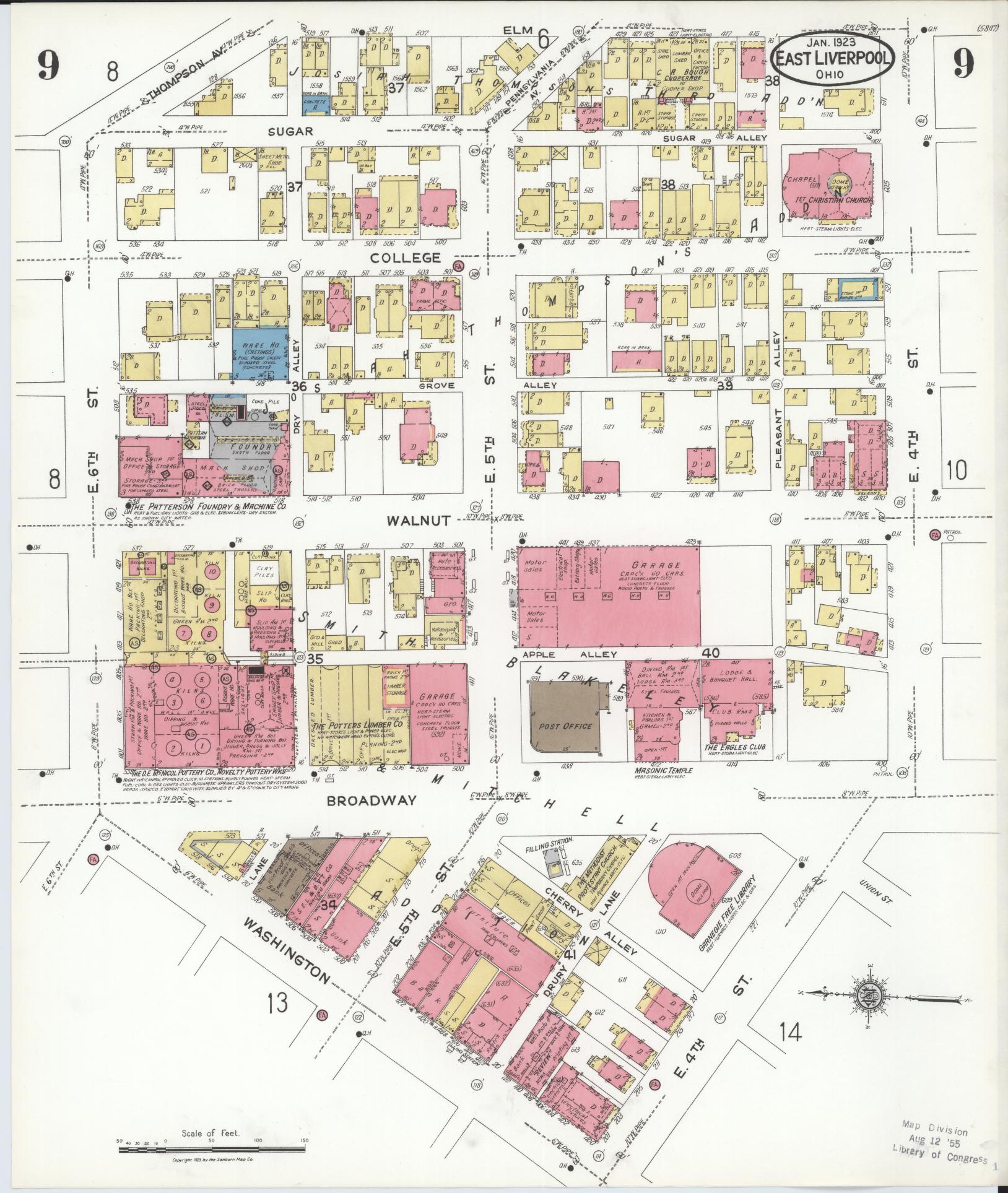 Sanborn Fire Insurance Map from East Liverpool, Columbiana County, Ohio (1923), Sheet #0009 - Historic Sanborn Fire Insurance Map Print, vintage old map wall art, antique decor, genealogy gift, Ohio Ohio map