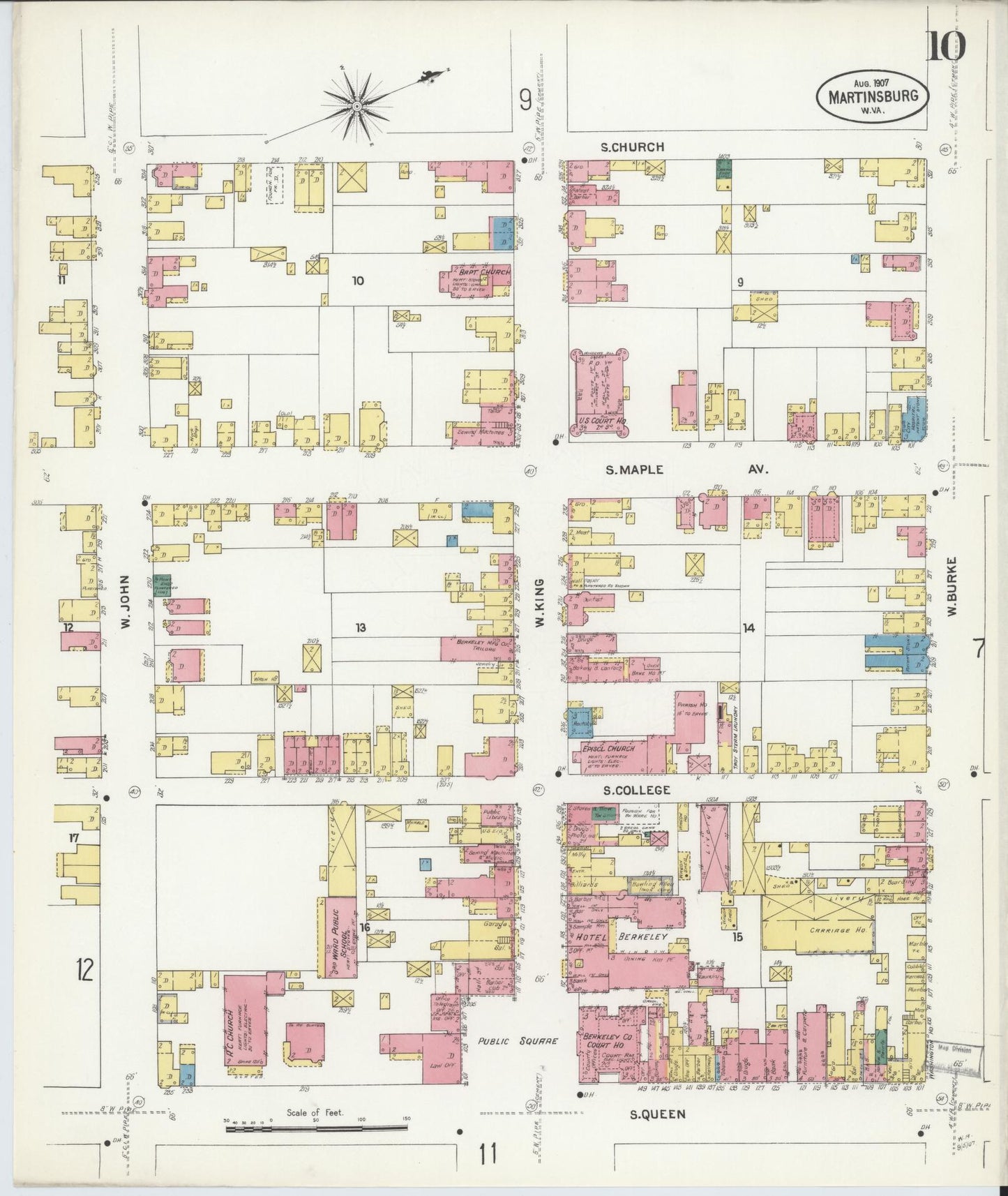 Sanborn Fire Insurance Map from Martinsburg, Berkeley County, West Virginia (1907), Sheet #0010 - Complete Map Set gallery image, historic Sanborn map, vintage wall art, West Virginia West Virginia
