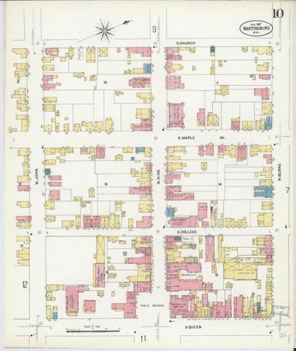 Sanborn Fire Insurance Map from Martinsburg, Berkeley County, West Virginia (1907), Sheet #0010 - Complete Map Set gallery image, historic Sanborn map, vintage wall art, West Virginia West Virginia