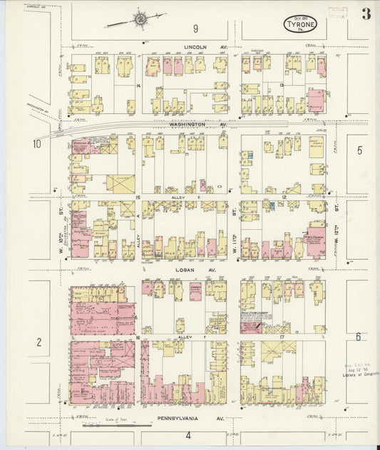 Sanborn Fire Insurance Map from Tyrone, Blair County, Pennsylvania (1911), Sheet #0003 - Historic Sanborn Fire Insurance Map Print, vintage old map wall art, antique decor, genealogy gift, Pennsylvania Pennsylvania map