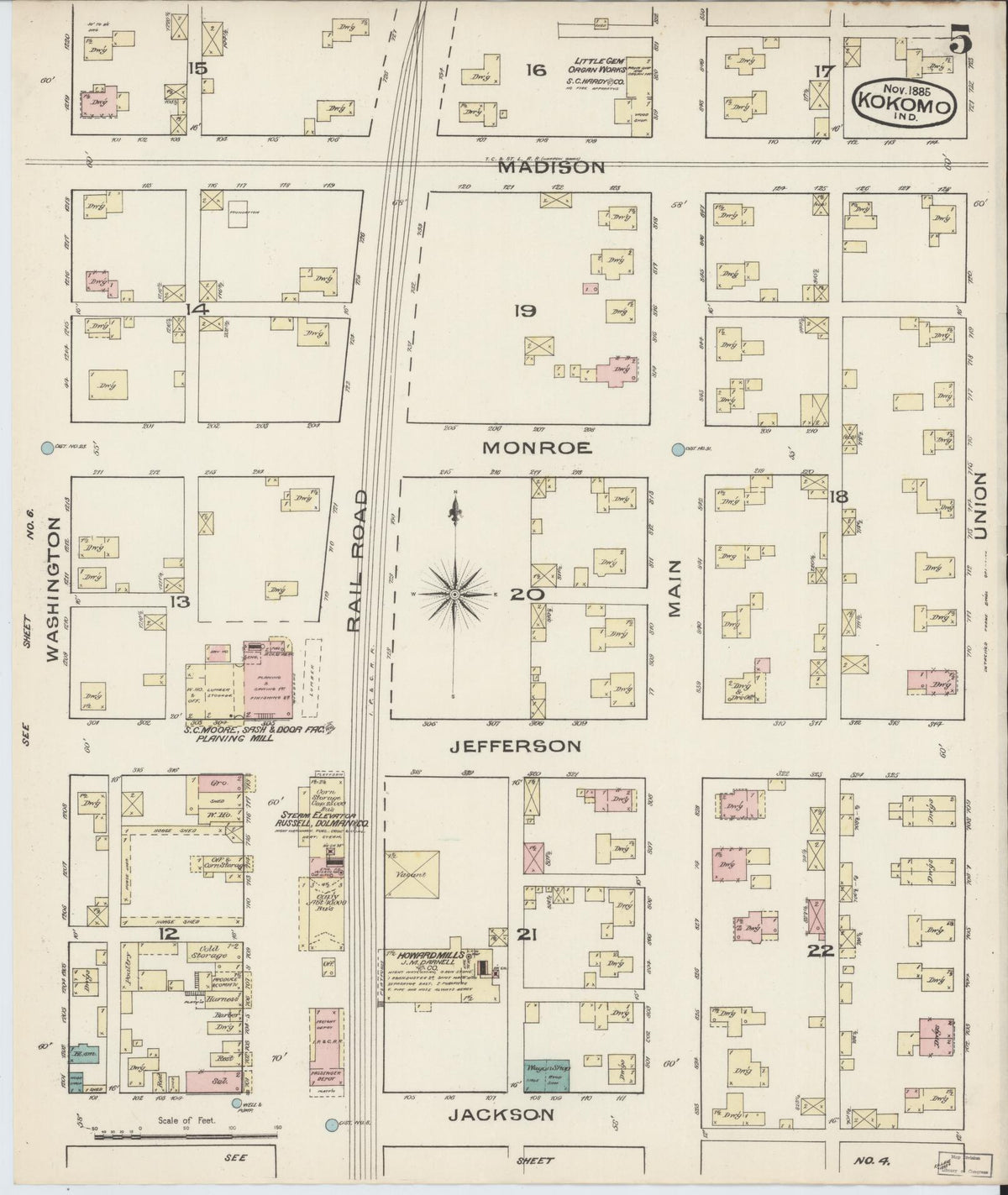 Sanborn Fire Insurance Map from Kokomo, Howard County, Indiana (1885), Sheet #0005 - Historic Sanborn Fire Insurance Map Print, vintage old map wall art, antique decor, genealogy gift, Indiana Indiana map