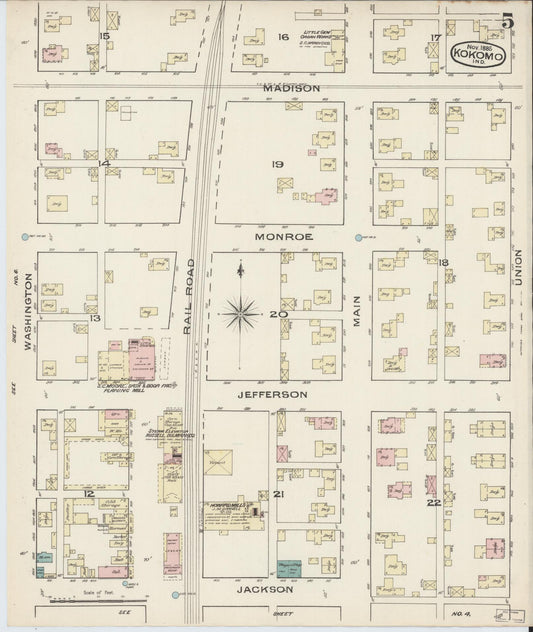 Sanborn Fire Insurance Map from Kokomo, Howard County, Indiana (1885), Sheet #0005 - Historic Sanborn Fire Insurance Map Print, vintage old map wall art, antique decor, genealogy gift, Indiana Indiana map