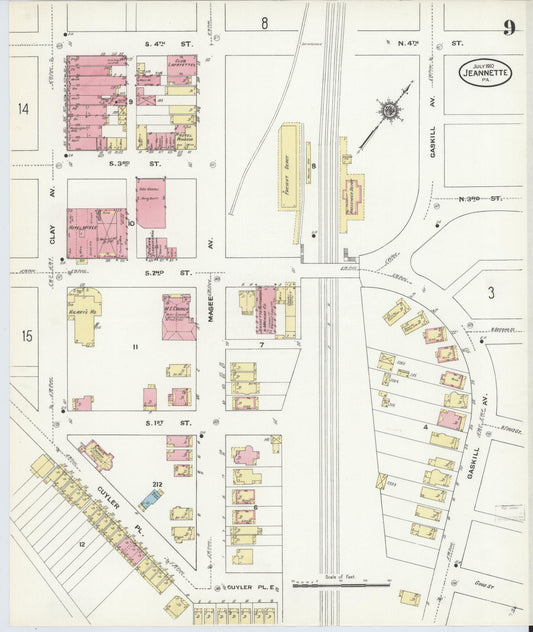 Sanborn Fire Insurance Map from Jeannette, Westmoreland County, Pennsylvania (1910), Sheet #0009 - Historic Sanborn Fire Insurance Map Print, vintage old map wall art, antique decor, genealogy gift, Pennsylvania Pennsylvania map