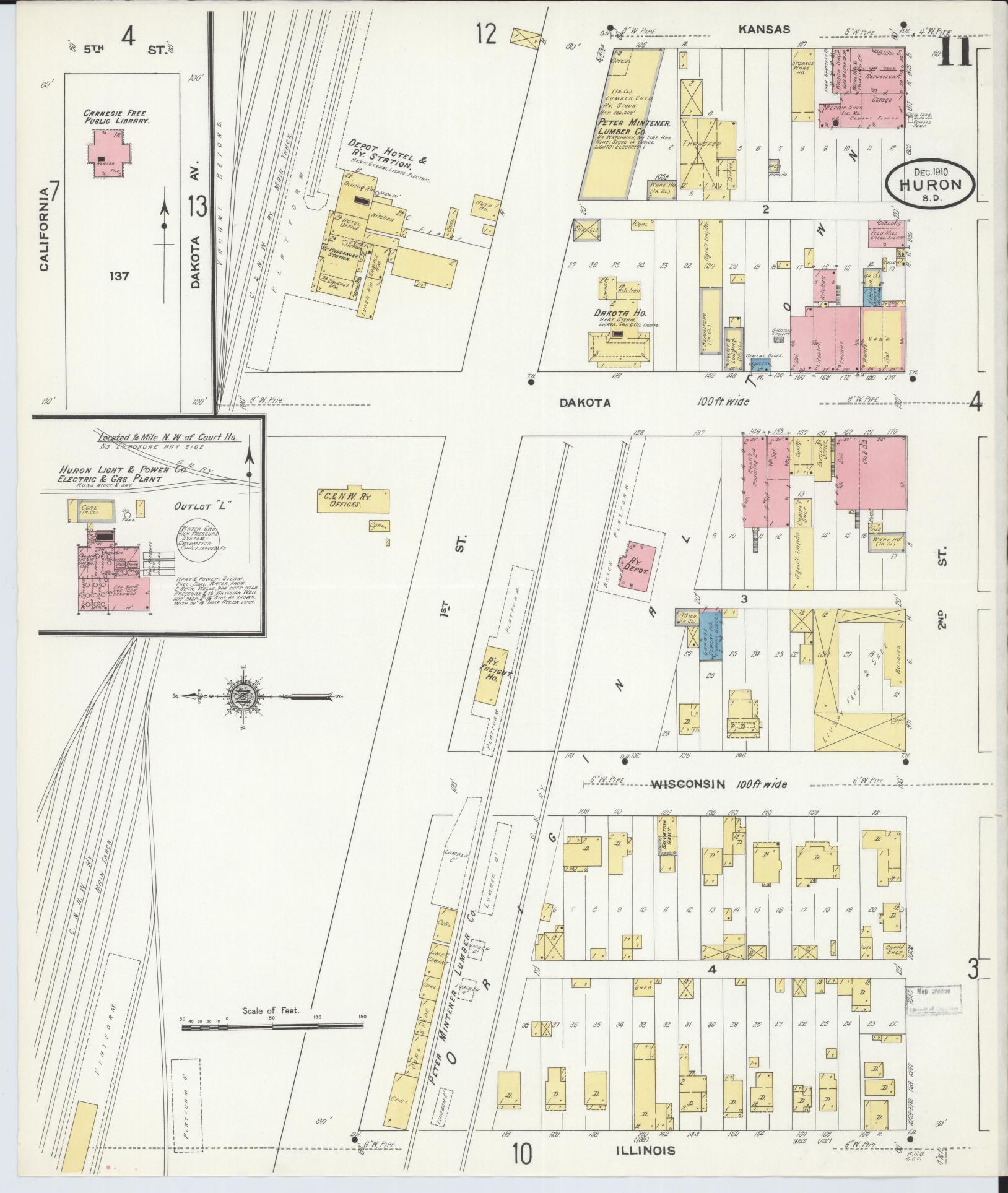 Sanborn Fire Insurance Map from Huron, Beadle County, South Dakota (1910), Sheet #0011 - Historic Sanborn Fire Insurance Map Print, vintage old map wall art, antique decor, genealogy gift, South Dakota South Dakota map