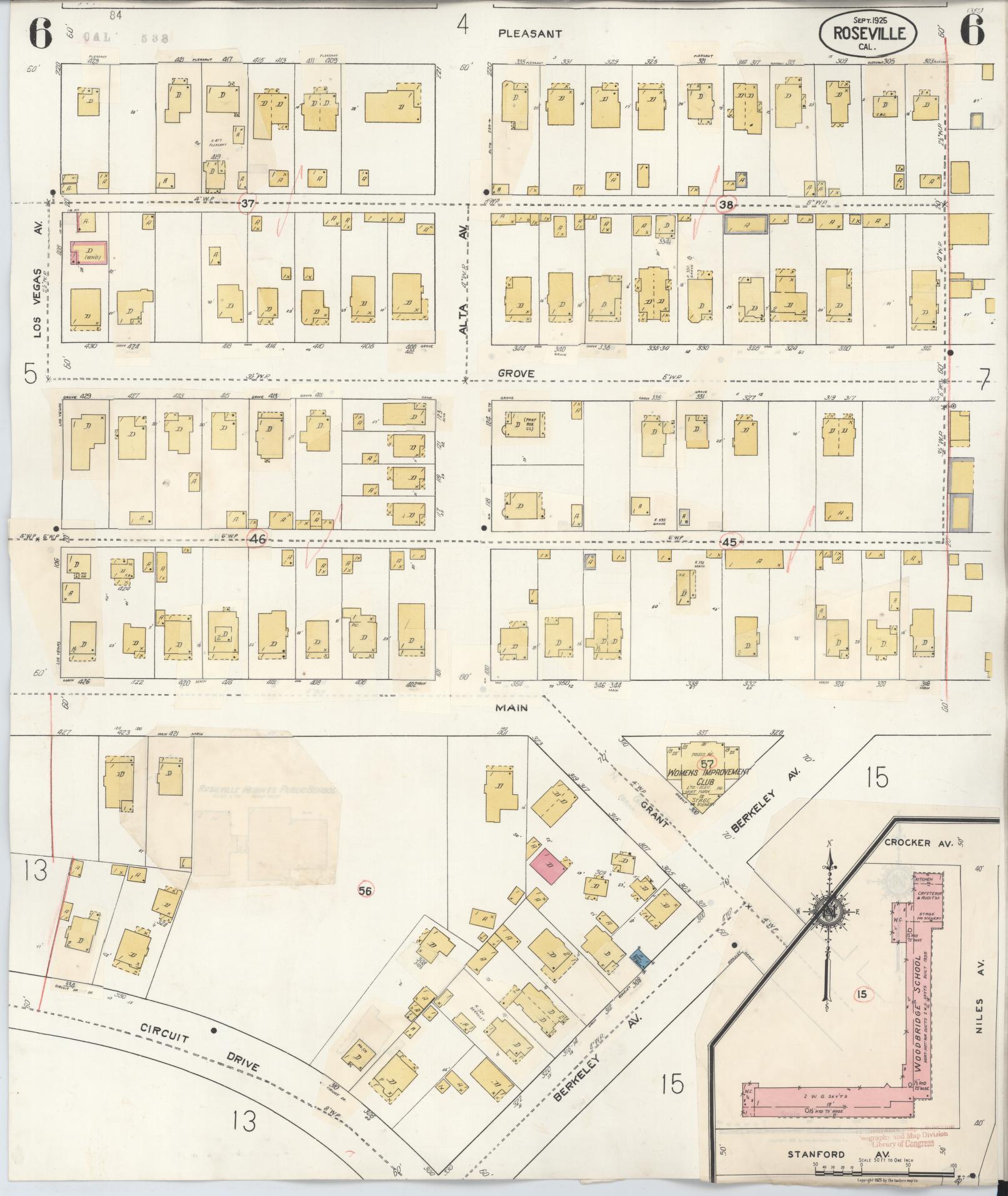 Sanborn Fire Insurance Map from Roseville, Placer County, California (1944), Sheet #0006 - Complete Map Set gallery image, historic Sanborn map, vintage wall art, California California