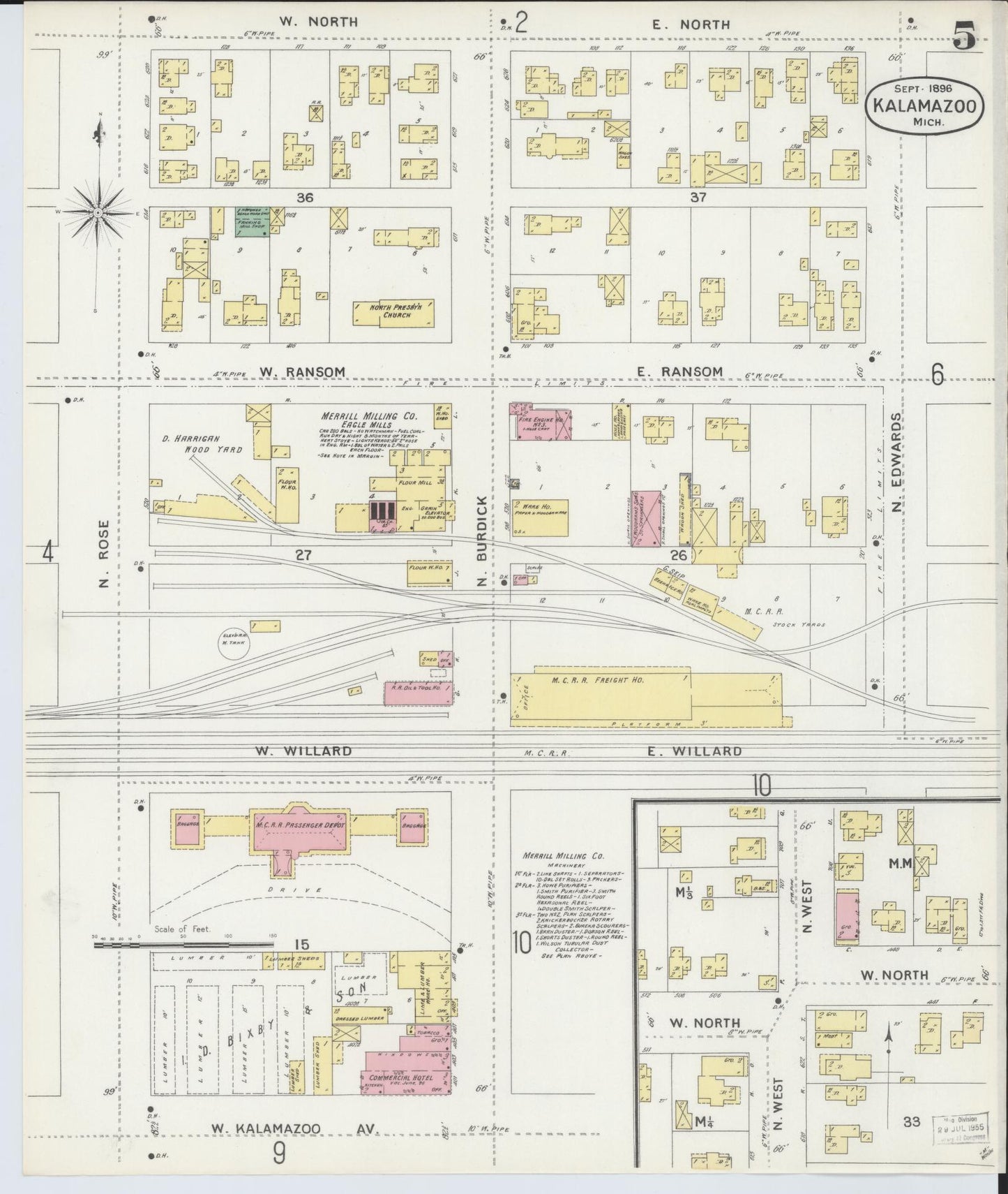 Sanborn Fire Insurance Map from Kalamazoo, Kalamazoo County, Michigan (1896), Sheet #0005 - Complete Map Set gallery image, historic Sanborn map, vintage wall art, Michigan Michigan