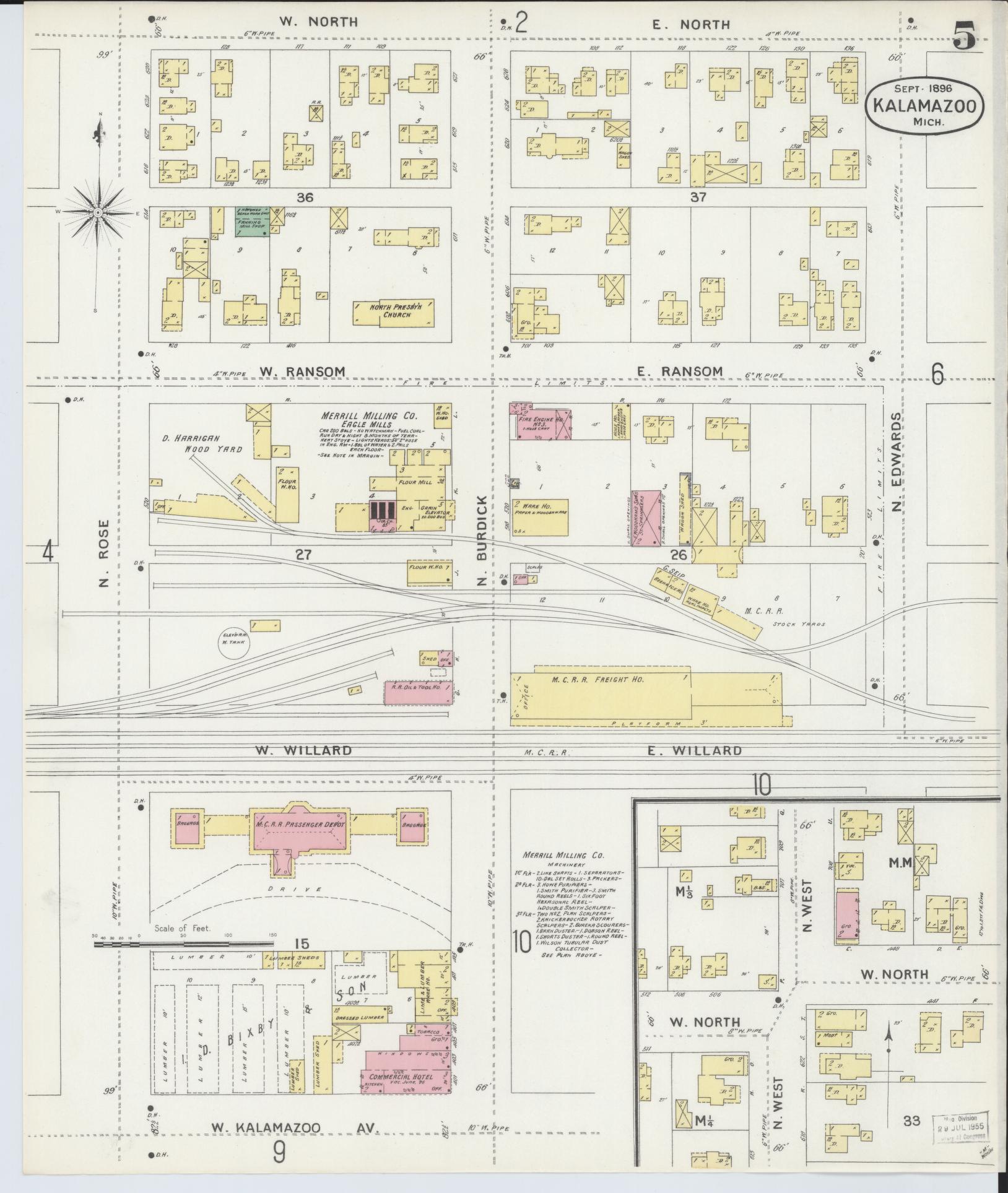 Sanborn Fire Insurance Map from Kalamazoo, Kalamazoo County, Michigan (1896), Sheet #0005 - Complete Map Set gallery image, historic Sanborn map, vintage wall art, Michigan Michigan