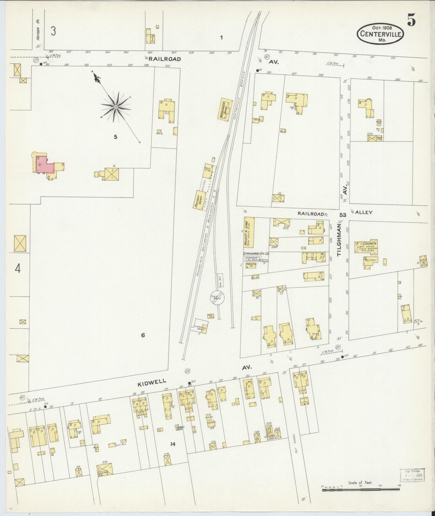 Queen Anne's, Maryland - 1908 - Sanborn Fire Insurance Map, Sheet #0005 - Historic Sanborn Fire Insurance Map Print, Queen Anne's Maryland 1908 0005 vintage old map wall art