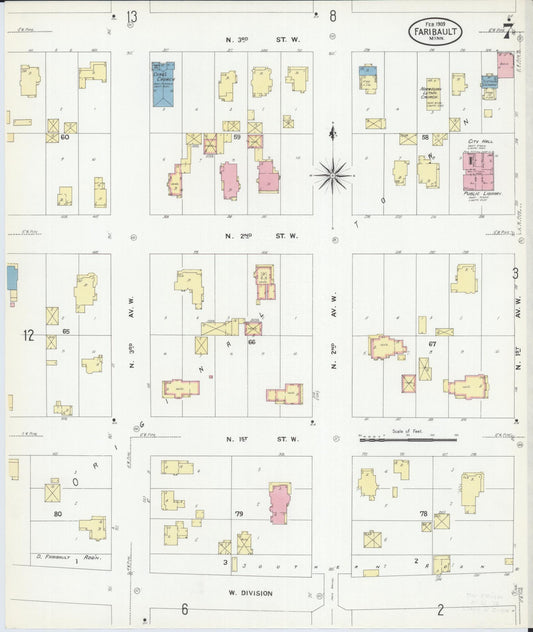 Sanborn Fire Insurance Map from Faribault, Rice County, Minnesota (1909), Sheet #0007 - Historic Sanborn Fire Insurance Map Print, vintage old map wall art, antique decor, genealogy gift, Minnesota Minnesota map