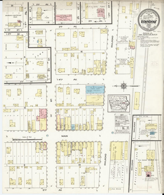 Sanborn Fire Insurance Map from Van Horne, Benton County, Iowa (1914), Sheet #0001 - Historic Sanborn Fire Insurance Map Print, vintage old map wall art