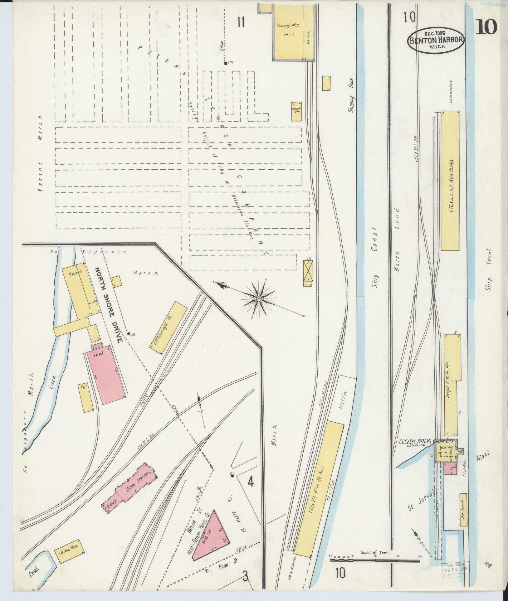 Sanborn Fire Insurance Map from Benton Harbor, Berrien County, Michigan (1905), Sheet #0010 - Historic Sanborn Fire Insurance Map Print, vintage old map wall art, antique decor, genealogy gift, Michigan Michigan map