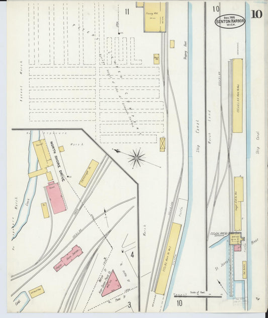 Sanborn Fire Insurance Map from Benton Harbor, Berrien County, Michigan (1905), Sheet #0010 - Historic Sanborn Fire Insurance Map Print, vintage old map wall art, antique decor, genealogy gift, Michigan Michigan map