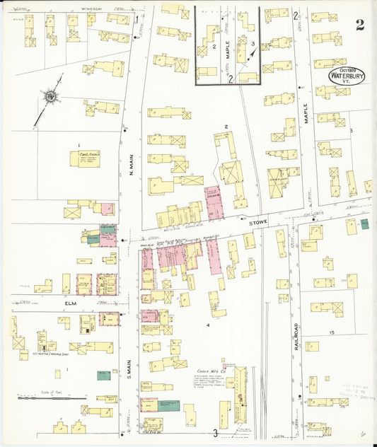 Sanborn Fire Insurance Map from Waterbury, Washington County, Vermont (1909), Sheet #0002 - Historic Sanborn Fire Insurance Map Print, vintage old map wall art, antique decor, genealogy gift, Vermont Vermont map