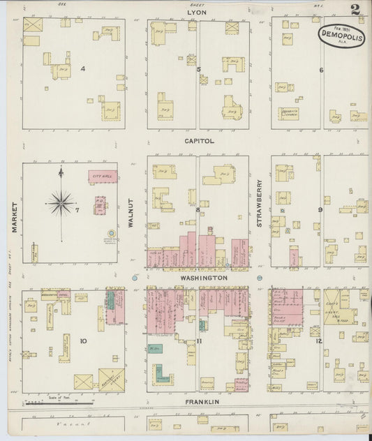 Sanborn Fire Insurance Map from Demopolis, Marengo County, Alabama (1891), Sheet #0002 - Historic Sanborn Fire Insurance Map Print, vintage old map wall art, antique decor, genealogy gift, Alabama Alabama map