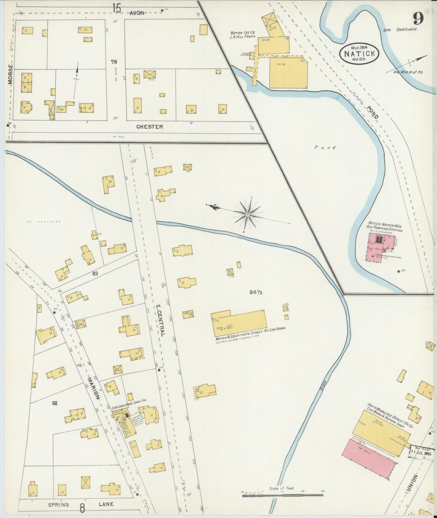 Sanborn Fire Insurance Map from Natick, Middlesex County, Massachusetts (1904), Sheet #0009 - Complete Map Set gallery image, historic Sanborn map, vintage wall art, Massachusetts Massachusetts