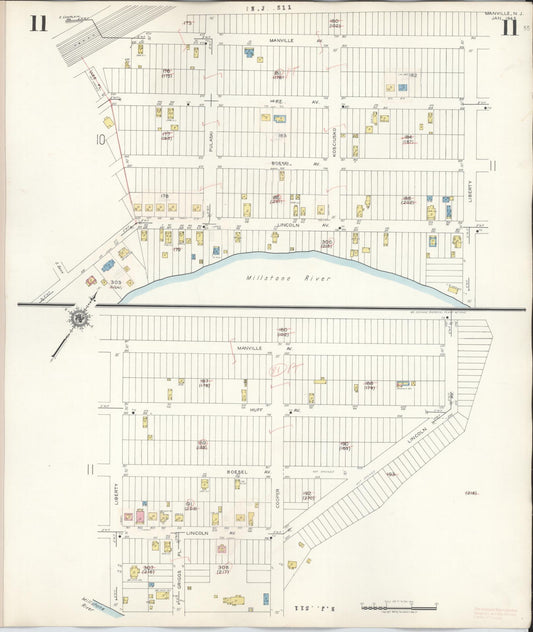 Sanborn Fire Insurance Map from Manville, Somerset County, New Jersey (1949), Sheet #0011 - Historic Sanborn Fire Insurance Map Print, vintage old map wall art, antique decor, genealogy gift, New Jersey New Jersey map